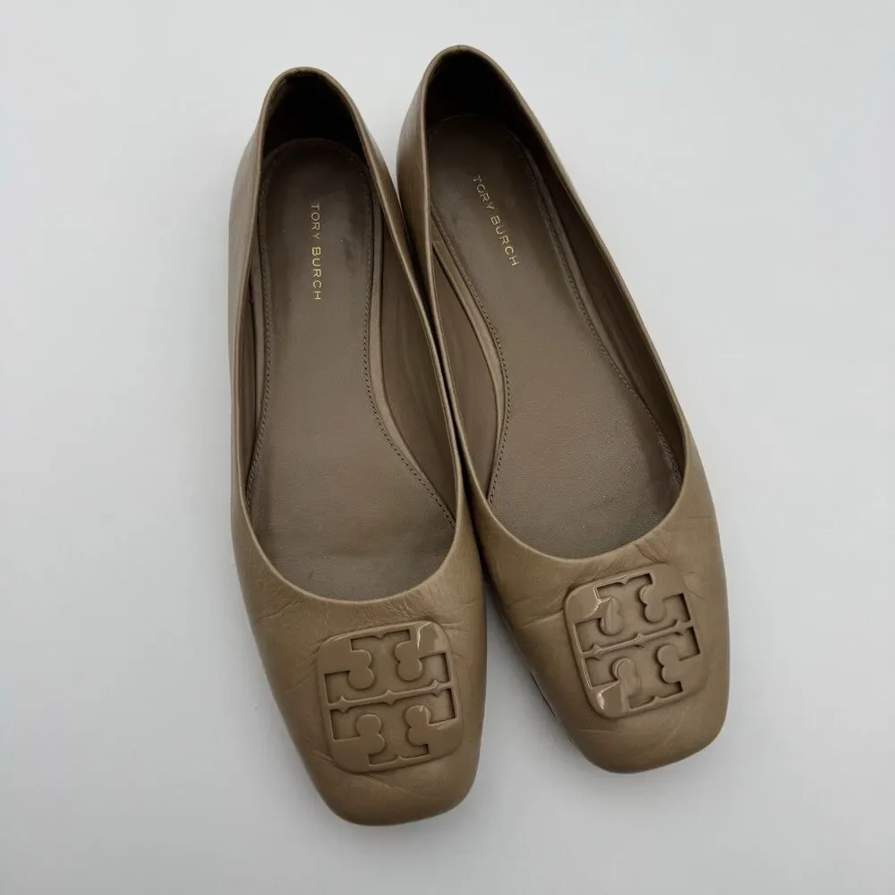 Tory Burch Nude Leather Ballet Flats Square Toe Size 9 1/2M Women’s